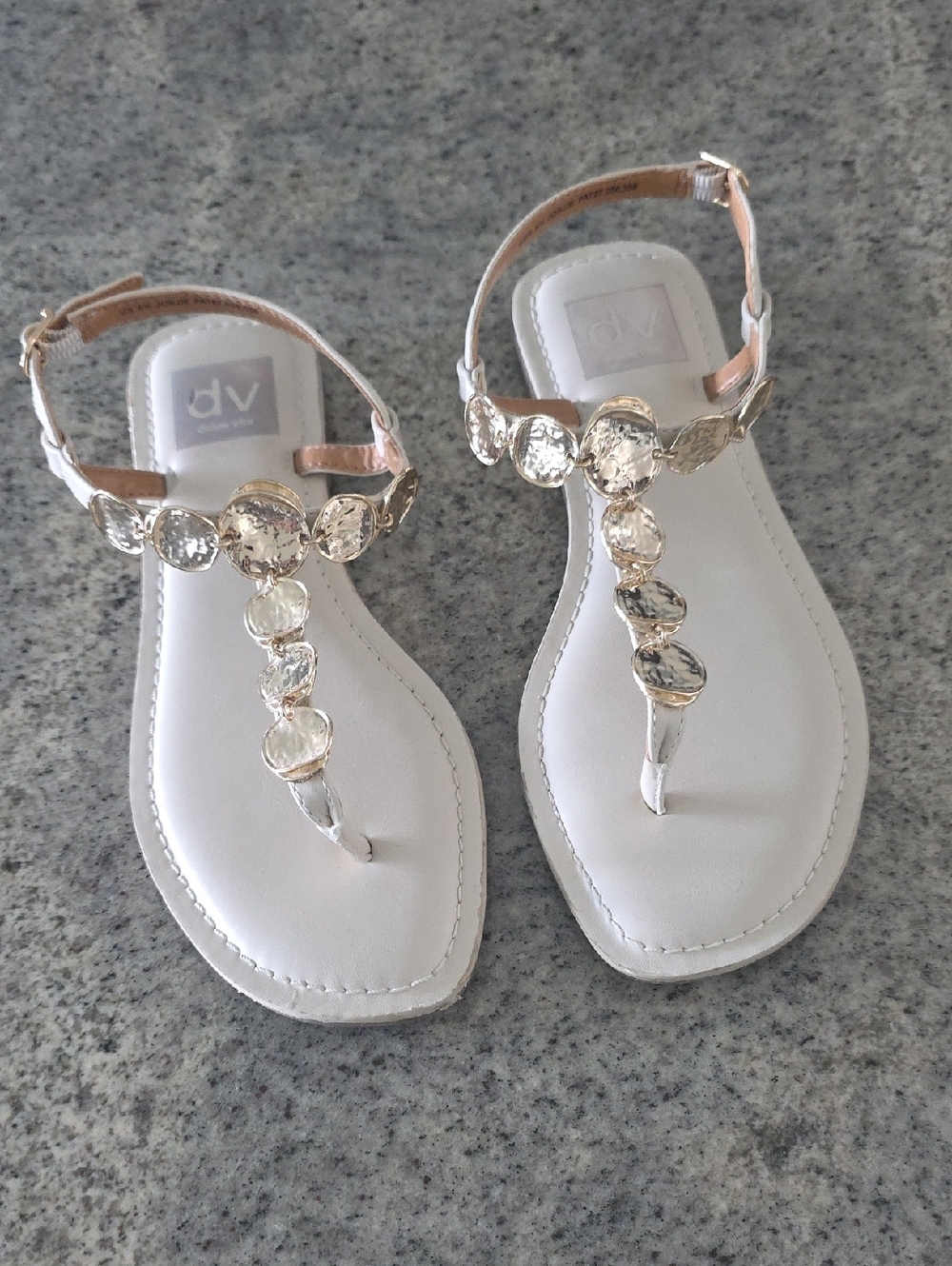 Dolce Vita Cream Sandals with Gold Discs Design